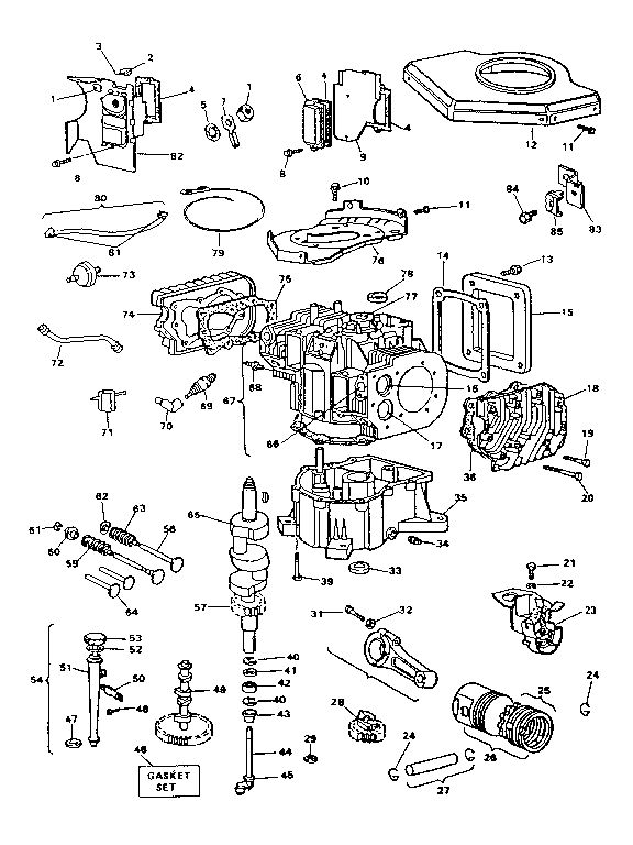 Cylinder, Crankshaft, And Engine Base Group Diagram and Parts List for 400707  Briggs and Stratton Engine